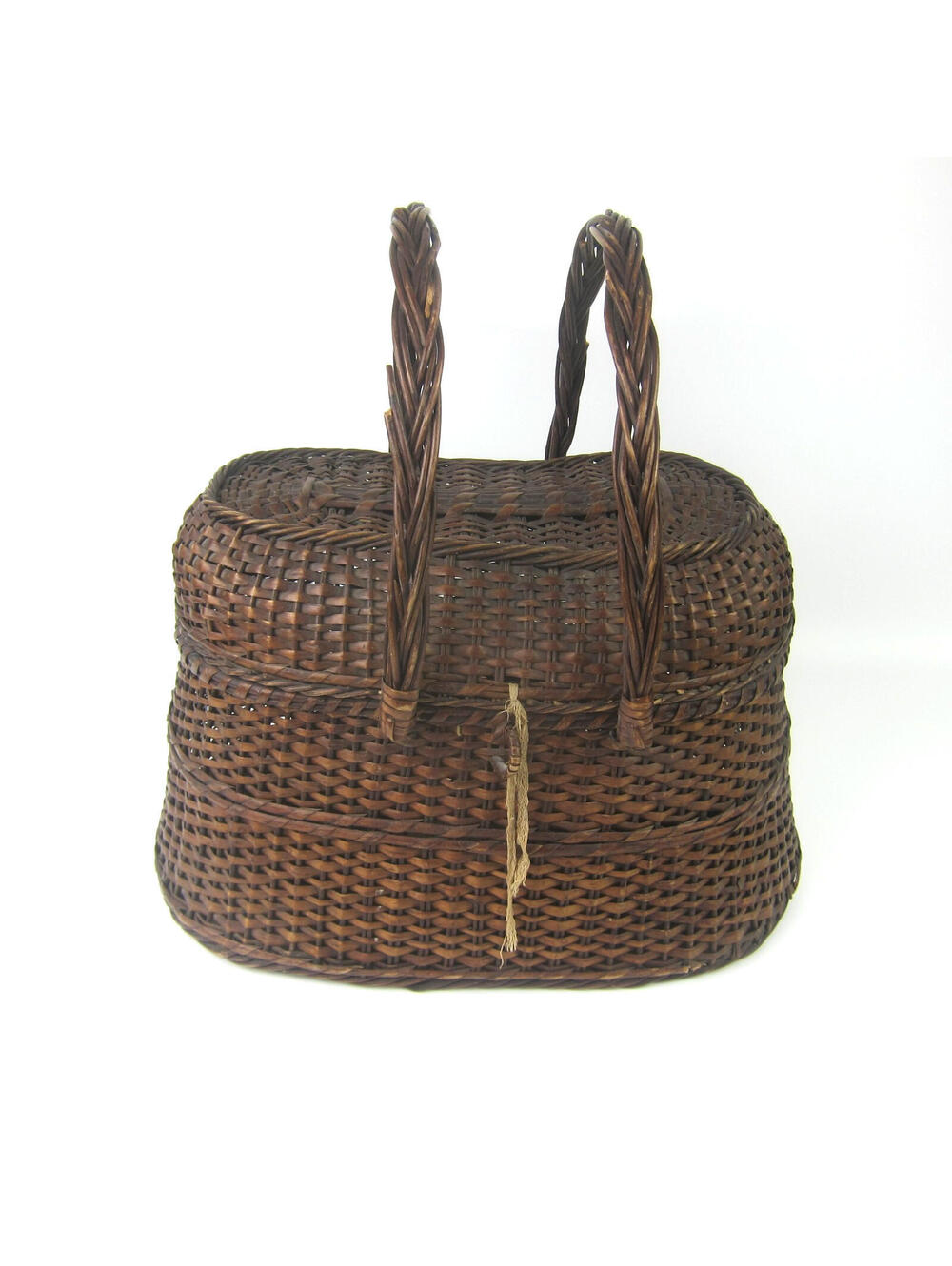 Vintage Wicker Basket Lid Handles Amish Kavli Sket 15" Storage Picnic Farmhouse